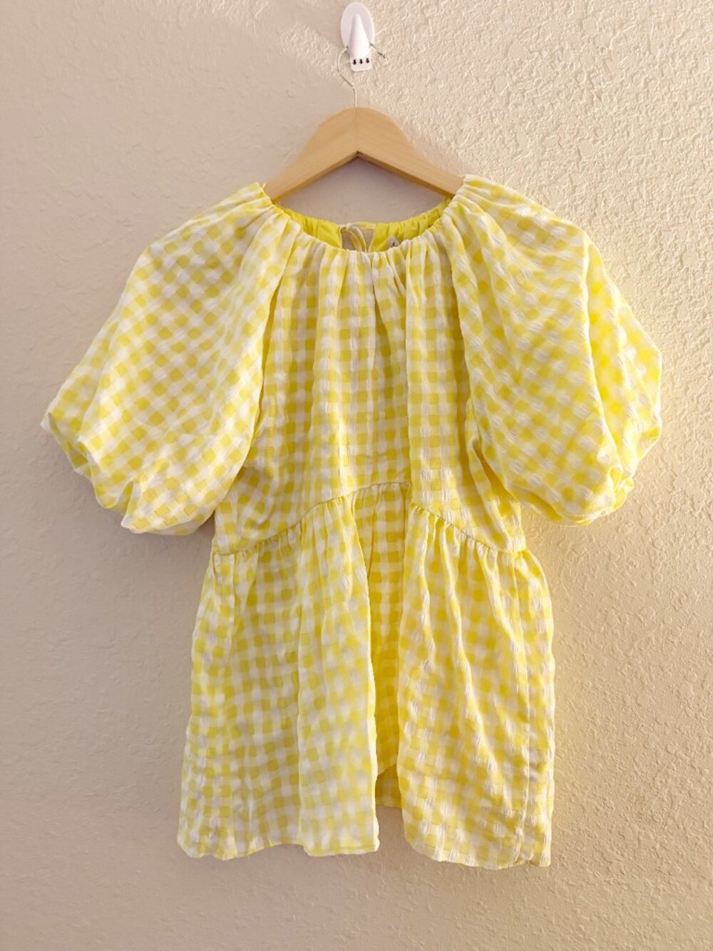 English Factory Yellow Gingham Puff Sleeve Babydoll Blouse XS NWT